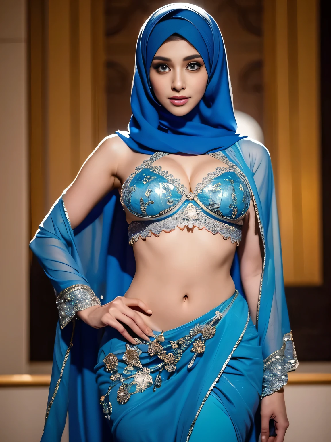 arafed woman in a blue hijab and a blue shawl, beautiful arab woman, arabian beauty, with beautiful exotic, stunning appealing figure, stunning beautiful, sensual, beautiful iranian woman, arabian, very very beautiful woman, very beautiful woman, arab princess, arab, breath taking beautiful, beautiful female, gorgeous figure, gorgeous woman, gorgeous female, arabian princess, mia khalifa