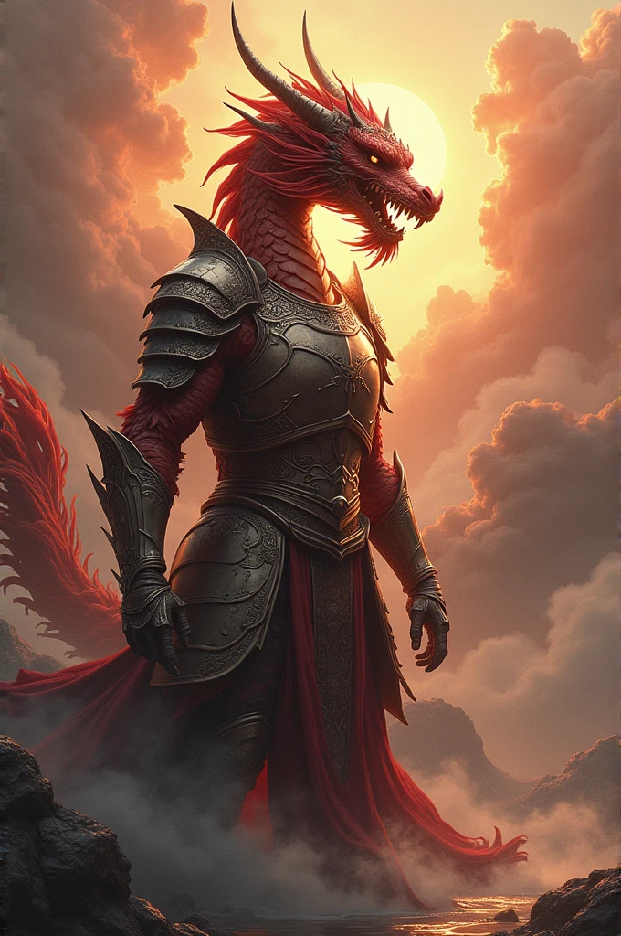 The Oriental dragon always wearing armor，Revealing the heavy breath of ancient times，Behind is the scene of destruction，There was thunder and lightning in the sky，But there is a holy dawn