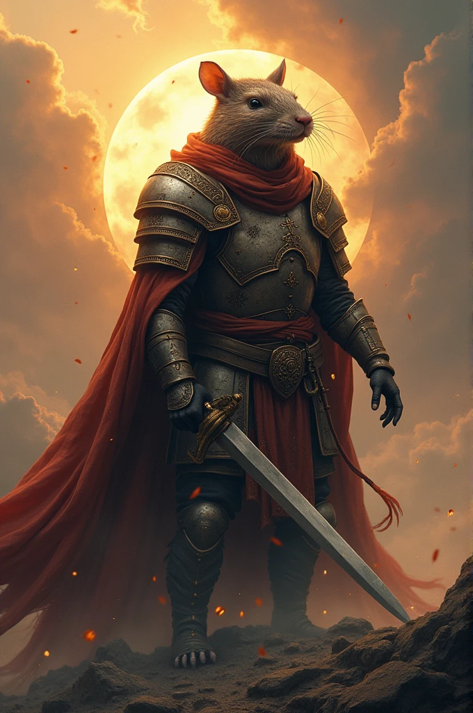 The zodiac rat who is always wearing armor,Revealing the heavy breath of ancient times,Behind is the scene of destruction,There was thunder and lightning in the sky,But there is a holy dawn