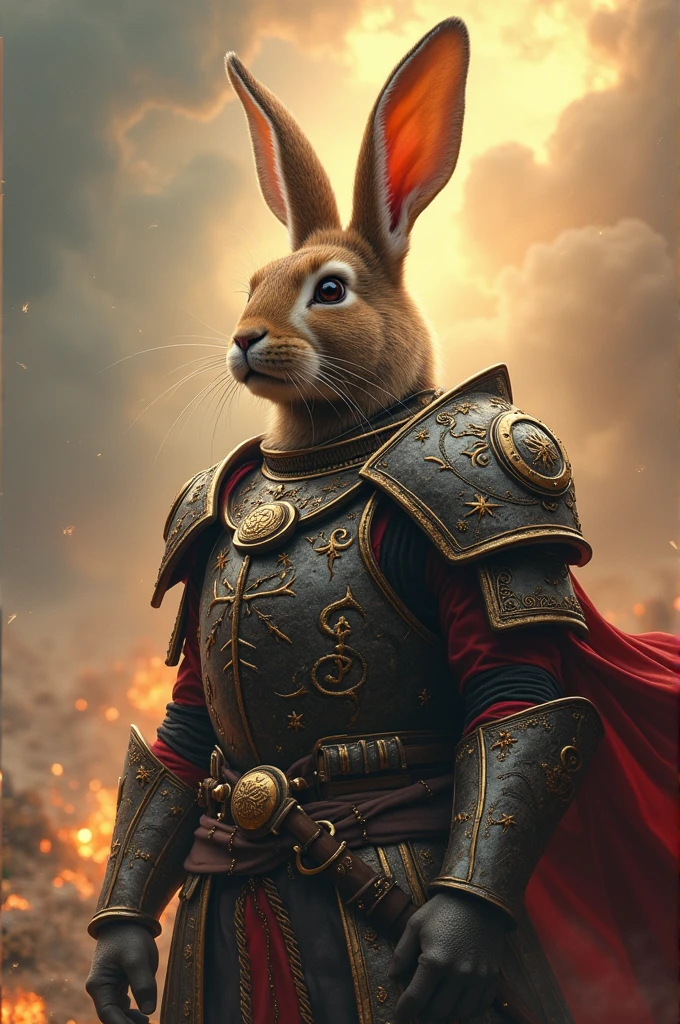 The zodiac rabbit who has always been wearing armor,Revealing the heavy breath of ancient times,Behind is the scene of destruction,There was thunder and lightning in the sky,But there is a holy dawn