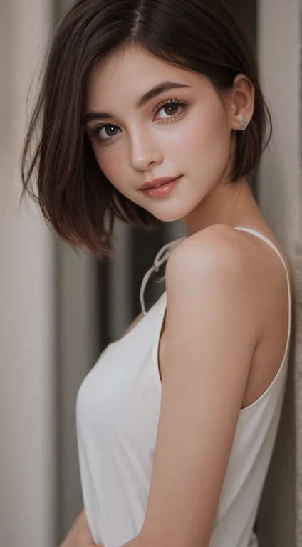 Ultra-realistic eyes、Fashion model, 20 years old, cute, [[[[Watery eyes]]]], [[[[close]]]], [[[[chest]]]], [[[[head]]]], [[[[shoulder]]]], Perfect Eyes, Perfect Iris, Perfect Lips, Perfect Teeth, Perfect Skin, Soft Front Light, Shine, High resolution, (Calm colors:1.2), Beautiful Eastern European girl with closed mouth、Amazing beauty、alone、smile、Beautiful Face、Upper Body、Medium Sidecut、Beautiful short grey hairstyles、beautiful little face woman, alone,　Black Theme,　Looking at the audience,one woman, that&#39;It&#39;s real, Volfzan-6500-V1.3, anime、anime style、Beautiful and realistic eyes、Casual Dresses、portrait beautiful detailed woman, Very detailedな目と顔, reality, Beautiful attention to detail, Large file size, Very detailedな, High resolution, Very detailed, Highest quality, masterpiece, An illustration, Very detailed, Ticker, Unity, 8k painting wallpaper, Are you okay, Are you okay details, masterpiece, Highest quality, HVery detailed Ticker uniform 8K wallpaper, Face Light Movie Lighting、cute blouse, Dark Background, Oil, masterpiece, Diffused soft film lighting, Portraiture, Highest quality (Perfect Face:1.4),素晴らしい女の子のphotograph,(8K and、Realistic:1.25) 、(Lip gloss、eyelash、Shine顔、Shine肌、Highest quality、超High resolution、Written boundary depth、chromatic aberration、Corrosive road lighting、Natural Shading、woman, (Ultra reality的 eyes, High resolution), (High resolutionの目, High Definition Hair, High resolutionの顔, High-quality plump lips), (chest元オープンオフショルダー), bust, Upper Body, Affectionate smile, (Best image quality: 1.4), RAWphotograph, (reality的, photograph: 1.37), Professional Photographer, Film-like light, (Fine Plane: 1 . 2),woman1名, (Ultra reality的, High resolution), (High resolutionの目, High Definition Hair, High resolutionの顔, High-quality plump lips), (Open breasted off shoulder), bust, Upper Body, Adorable smile, (Highest quality:1.4), RAWphotograph, (reality的, Photo reality的:1. 37), Professional photograph, neat face: 1 .2), ,Sunny day beach background,