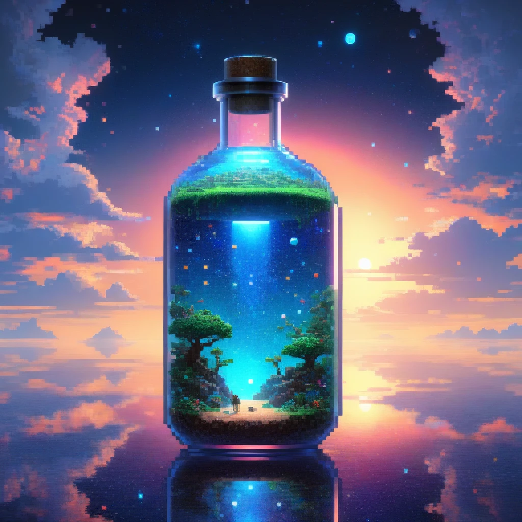 Pixel art, The entire observable universe is in a bottle, dream-like, Surreal Landscape, Mysterious Creatures, Twisted reality, Surrealism静物, (Very detailed油絵:1.2), Glow effect, Divine Light, Hand-drawn, make, 8k, comics, octane make, Cinema 4D, Blender, dark, 大气 4K 超详细, Sensual, Clear focus, Humorous illustrations, Large depth of field, masterpiece, color, 3d octane make, 4K, Concept Art, Popular on Art Station, Surrealism, Vivid color, Very detailed CG ユニティ 8k 壁紙, Popular on Art Station, Popular on CGsociety, Complex, Attention to detail, dramatic, (masterpiece), (Highest quality), (Very detailed), (Unreal Engine), (octane make), (Human Development Report)