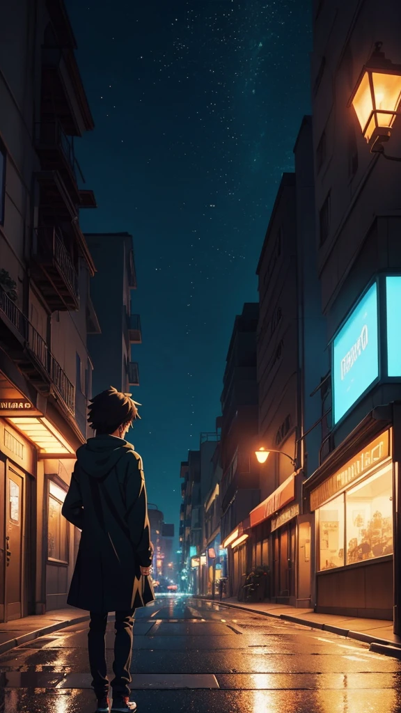 a close up of a person standing on a street at night, makoto shinkai cyril rolando, style of makoto shinkai, ( ( makoto shinkai ) ), in style of makoto shinkai, lofi artstyle, lofi art, amazing wallpaper, anime style. 8k, makoto shinkai!, great digital art with details