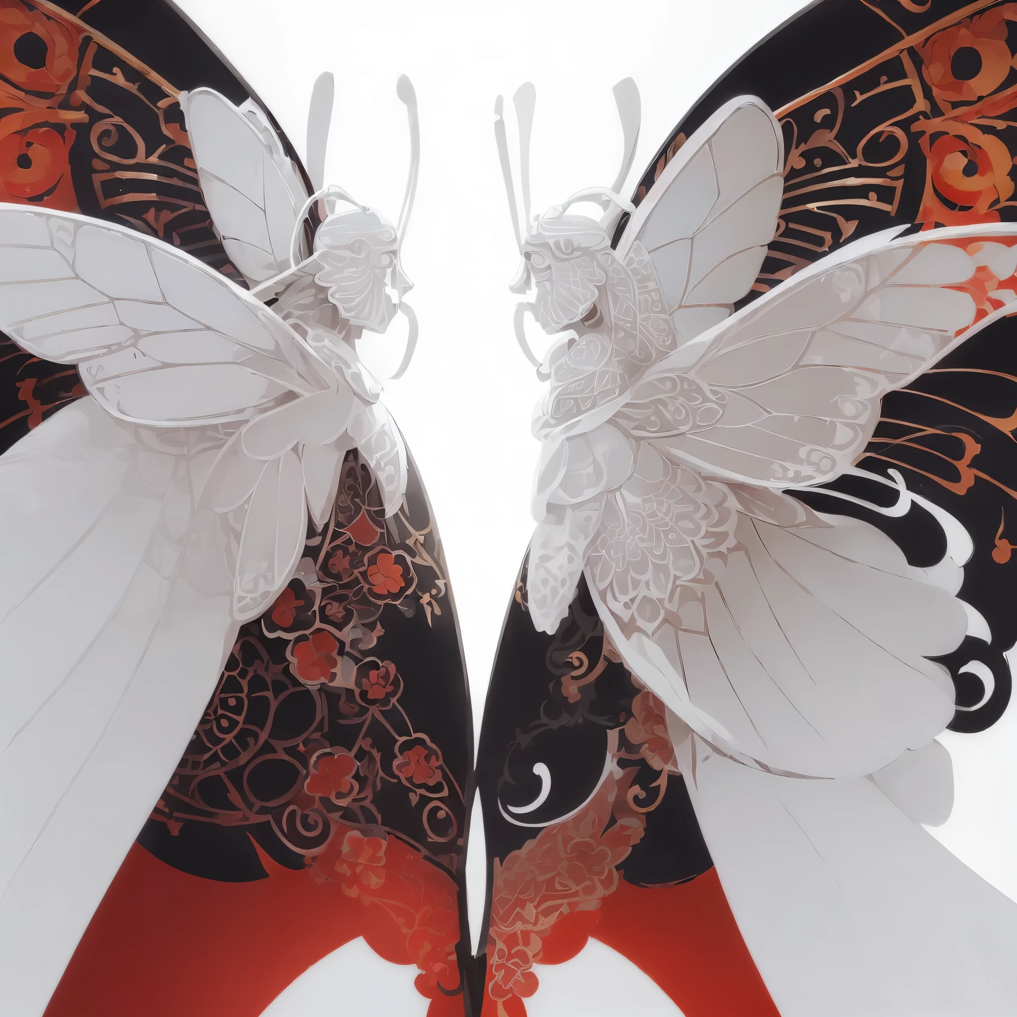 (White background:1.4),(Symmetrical:1.5),(masterpiece butterfly, In the middle, Oriental elements),(China - chic illustration:1.2, Vector painting:1.2),(Chinese colors,senior color matching),( reasonable design, Clear lines, High sharpness,best quality, Very detailed, masterpiece, official art, movie lighting effects, 4K )