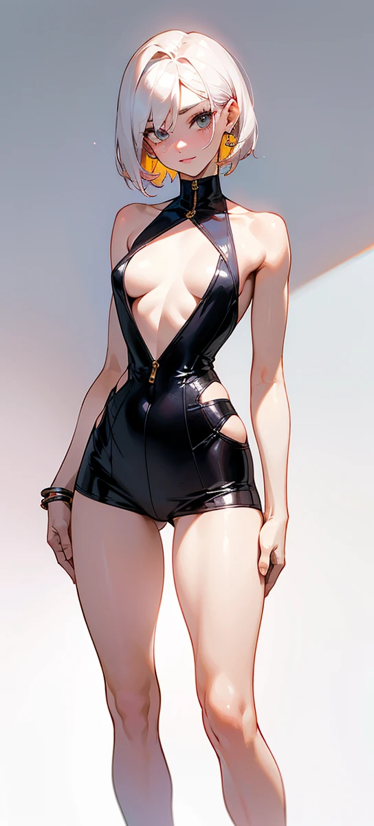 Name: Skylar Nyvea L'Amore di Venere
Age: 22 years
Height: 1.72 meters
Build: Slim, with large thighs and attractive hips.Hair:Color: Pure white.Style: Short, mushroom cut. It is straight and has a healthy shine.Face:Shape: Oval with fine and well-defined features.Skin: Smooth and clear, with a natural pale tone.Eyes: Large and expressive, with a striking yellow color. Her eyelashes are long and curled.Eyebrows: Well-defined, the same white color as her hair.Nose: Small and refined.Lips: Pink and naturally attractive.Body:Torso: Slim but with evident muscle tone.Waist: Defined and narrow, enhancing her feminine figure.Shoulders: Narrow but proportionate.Hips: Slightly pronounced, indicating the early development of her adult form.Thighs: Large and well-formed, strong due to her regular physical activity and training.Legs: Long and toned, with a natural grace in her walk.Skin:Tone: Pale with a rosy hue.Texture: Smooth and well-cared for.Clothing Style:
Skylar prefers clothes that accentuate her figure and highlight her confidence. She is often seen in short skirts that show off her toned thighs, combined with fitted tops that emphasize her waist and chest. Her fashion choices are usually modern with a coquettish touch, reflecting her confident and provocative personality.Additional Characteristics:Posture: Always maintains an upright and confident posture.Facial Expression: Often has a coquettish and confident expression, with a smile that can be both friendly and challenging.Accessories: Sometimes wears small, elegant jewelry, such as earrings or bracelets, that complement her style without detracting from her natural appearance.