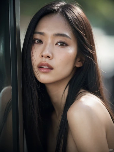 ((surreal、Super detailed image, maybe a photo.,Captures the details of the skin texture of an incredibly beautiful woman..))long straight black hair。award winning photo by lee jeffries, nikon d850 film stock photograph, Kodak Portra 400 Camera F1.6 lens. outdoors.