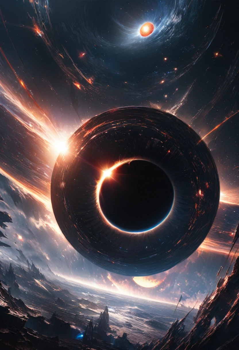 conceptual installation fantasy art, huge spaceship, background galaxy, black-hole, shading effects, gradation magic effects, (ultra detailed, absolutely resolution, best quality:1.3), 2.5D, delicate and dynamic, artistic photography, hyper realistic, graphic CG digital art