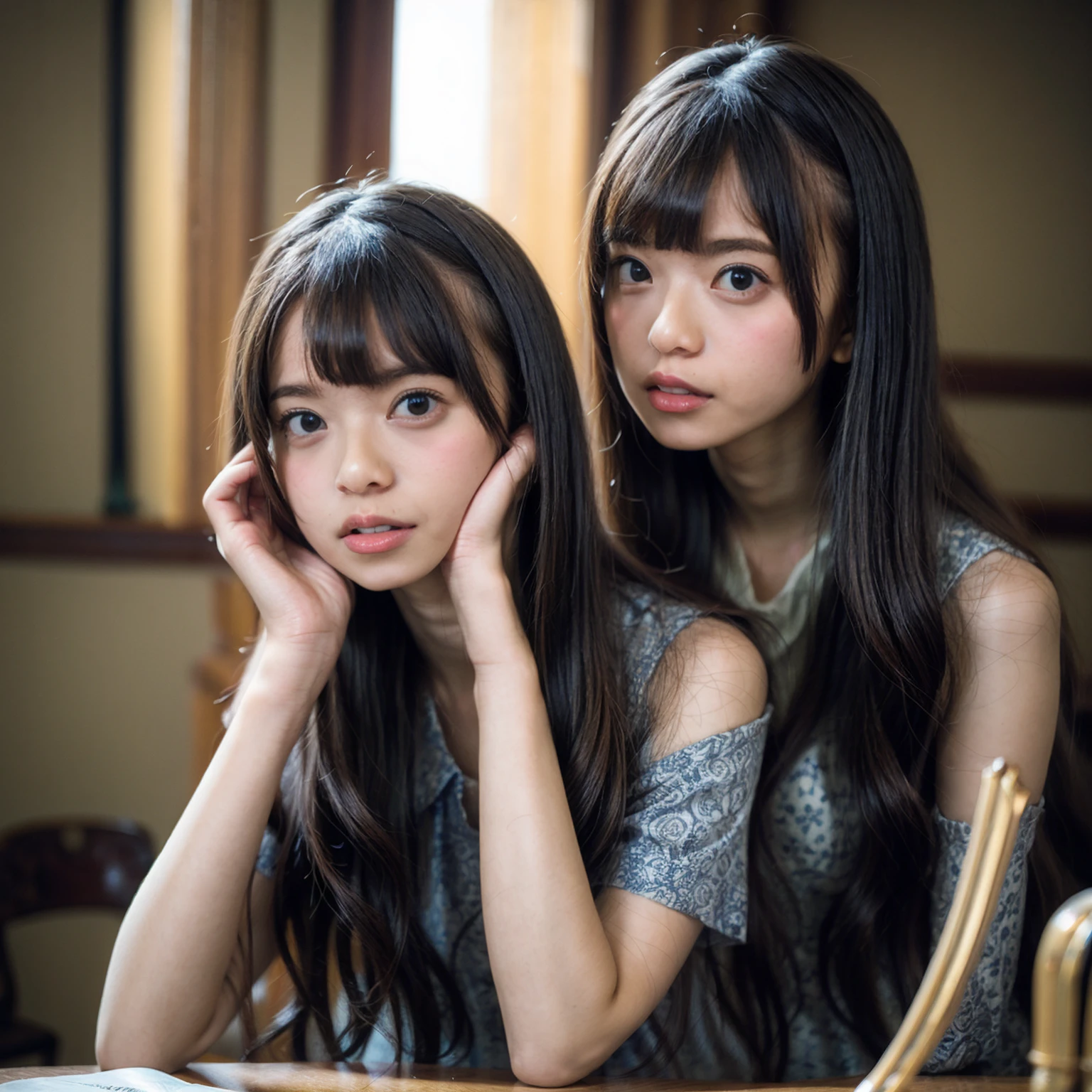 Beautiful identical twin sisters、(8k、RAW Photos、highest quality、masterpiece:1.2)、(Realistic、Photorealistic:1.37)、Very detailed、超A high resolution、1 girl、Genuine uneven frame included.、Kasumi Arimura、Seeing the viewer、Beautiful and dense face、smile、narrow、(Muscular style) :1.3)、Gymnastics、Beautiful, smooth skin、Skin Texture、Professional Lighting、Whole Body Ezbian、I'I am doing muscle training.....、(Muscular body)、Hold dumbbells