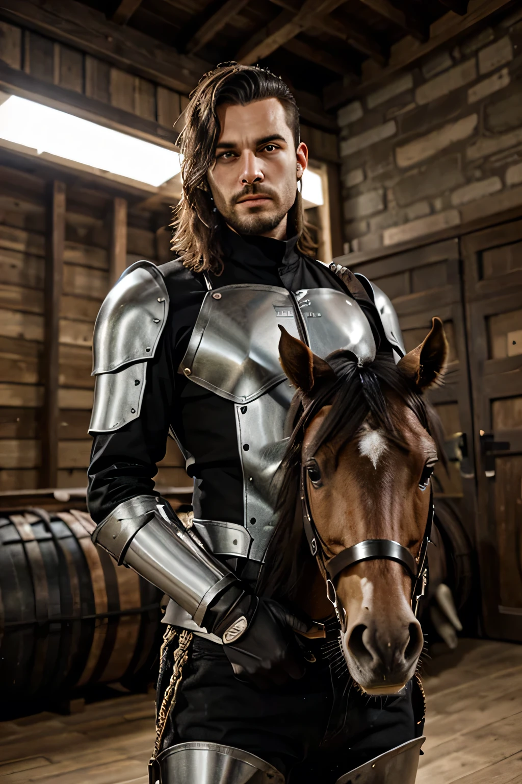 Homme cheval avec armure metal