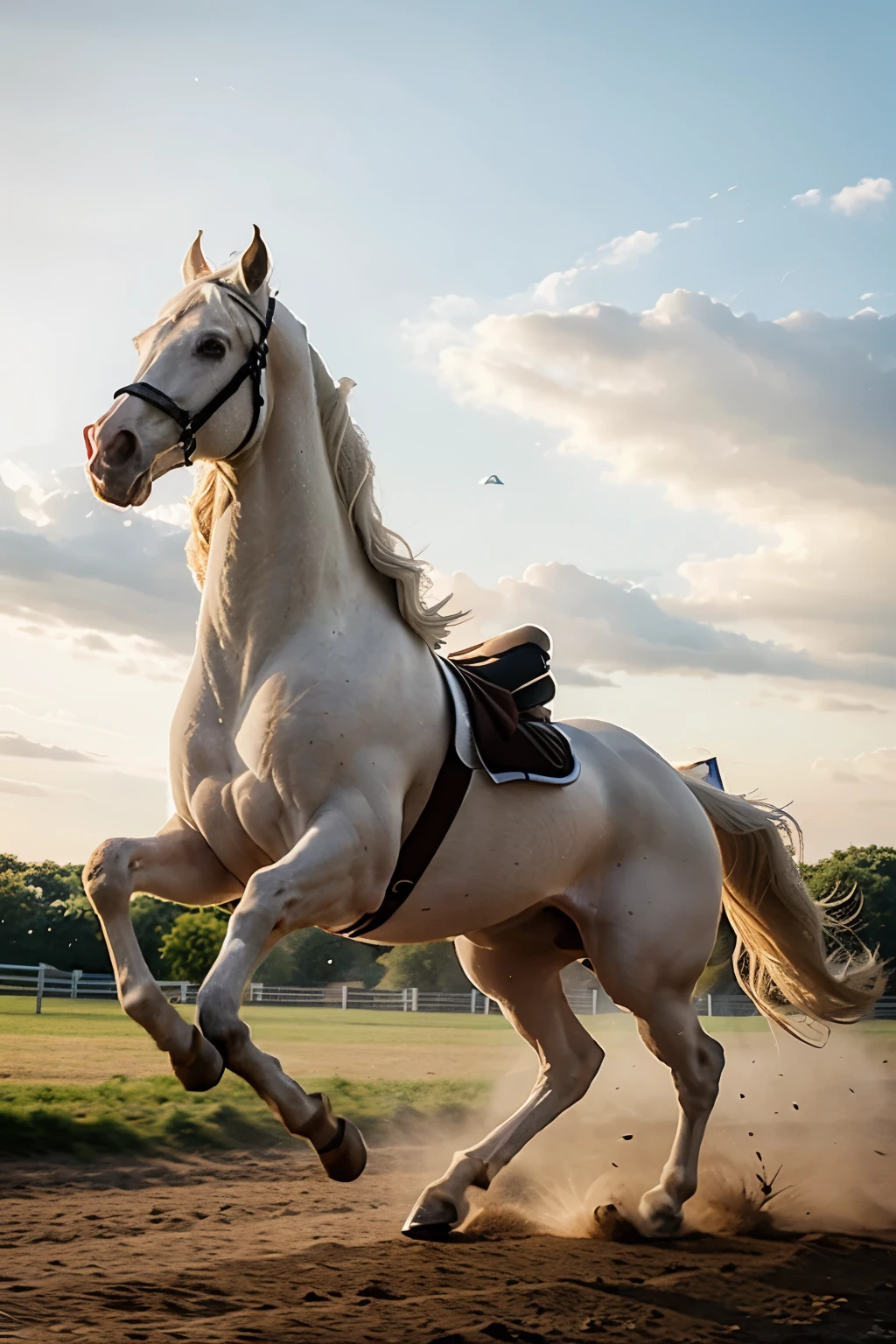 Elegant white horse galloping