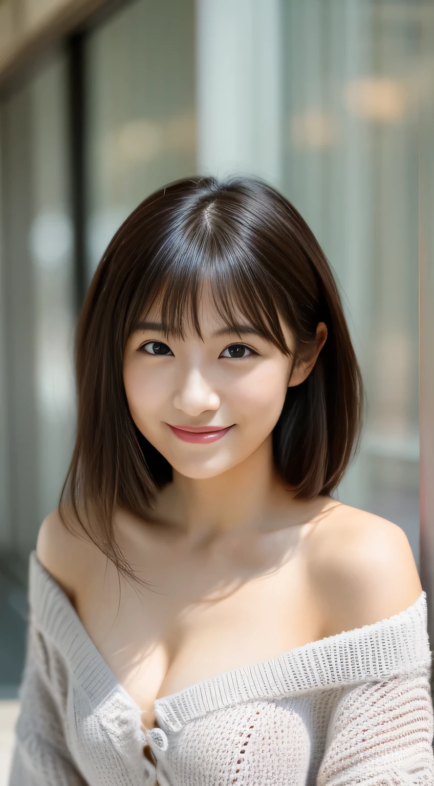 masterpiece,best quality,(Japanese girl),((Beautiful girl)),cleavage,(off shoulder:1.2),(perfect body beauty:1.2),(shy smile),from above