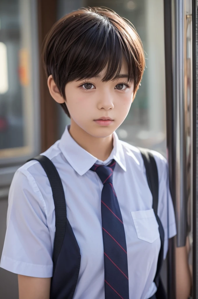 Short Hair、Short cut、A strong face、manly、juvenile、high school 、Iris、uniform
