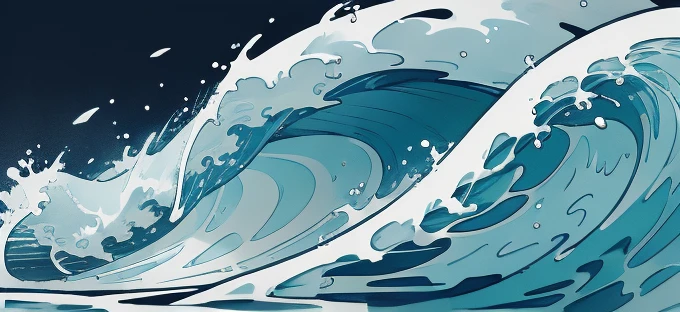 Wave design, Simple, pattern, Can draw, 美しいWave design, Japanese style、Ukiyo-e、No border、There is momentum、Monotonous colors、White background、Only waves、Full Screen、drop、round