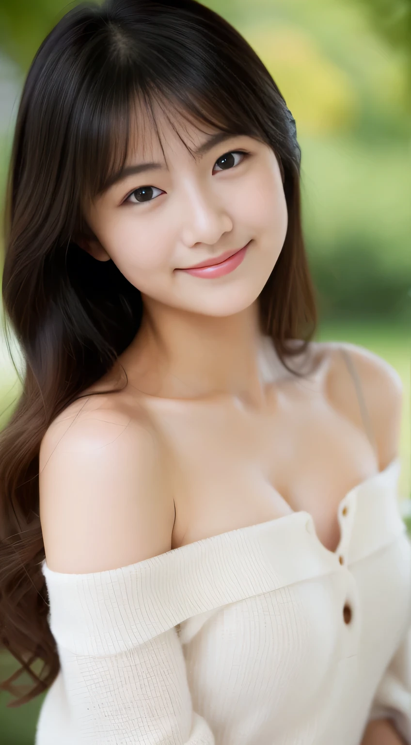 masterpiece,best quality,(Japanese girl),((Beautiful girl)),cleavage,(off shoulder:1.2),(perfect body beauty:1.2),(shy smile),from above