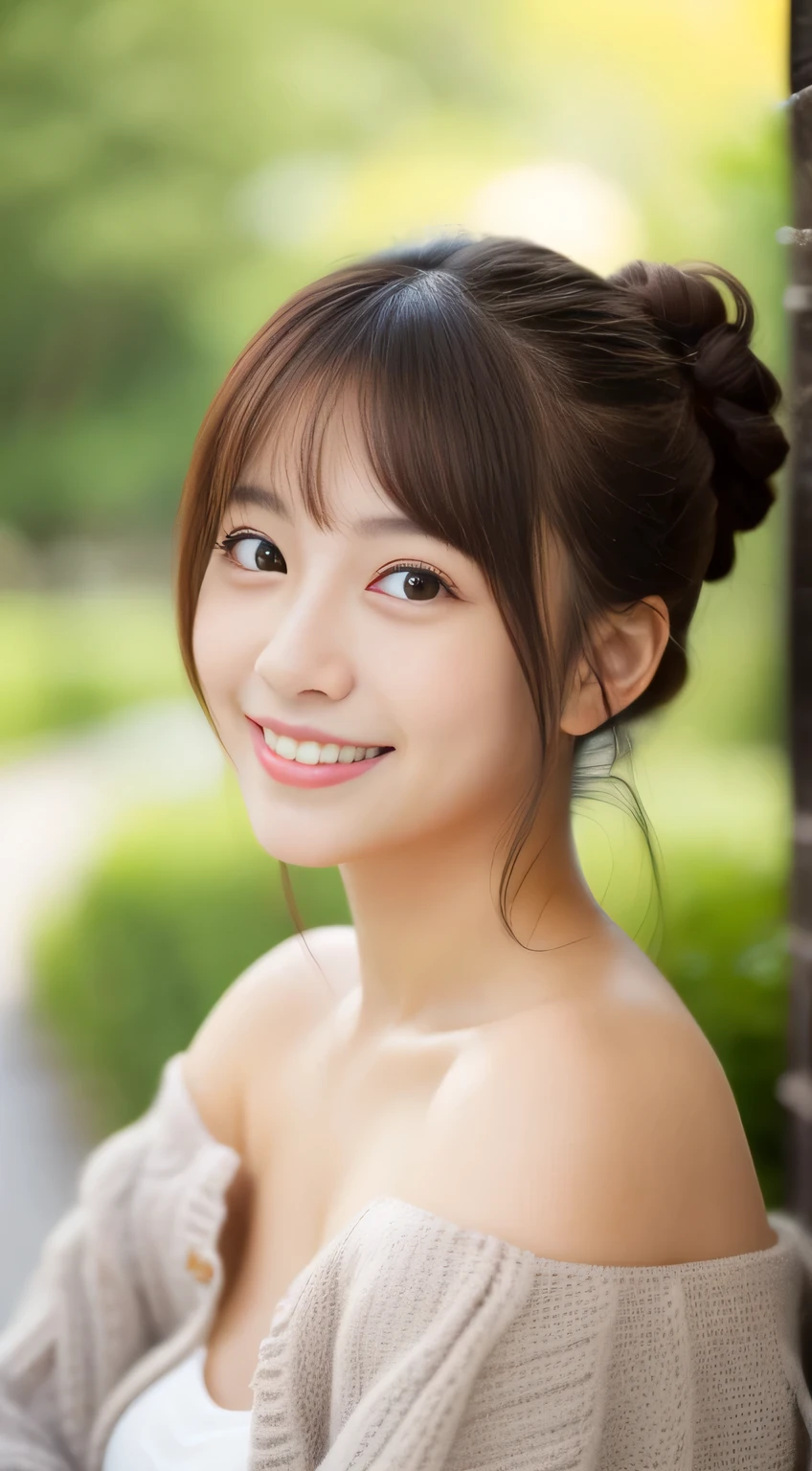 masterpiece,best quality,(Japanese girl),((Beautiful girl)),cleavage,(off shoulder:1.2),(perfect body beauty:1.2),(shy smile)