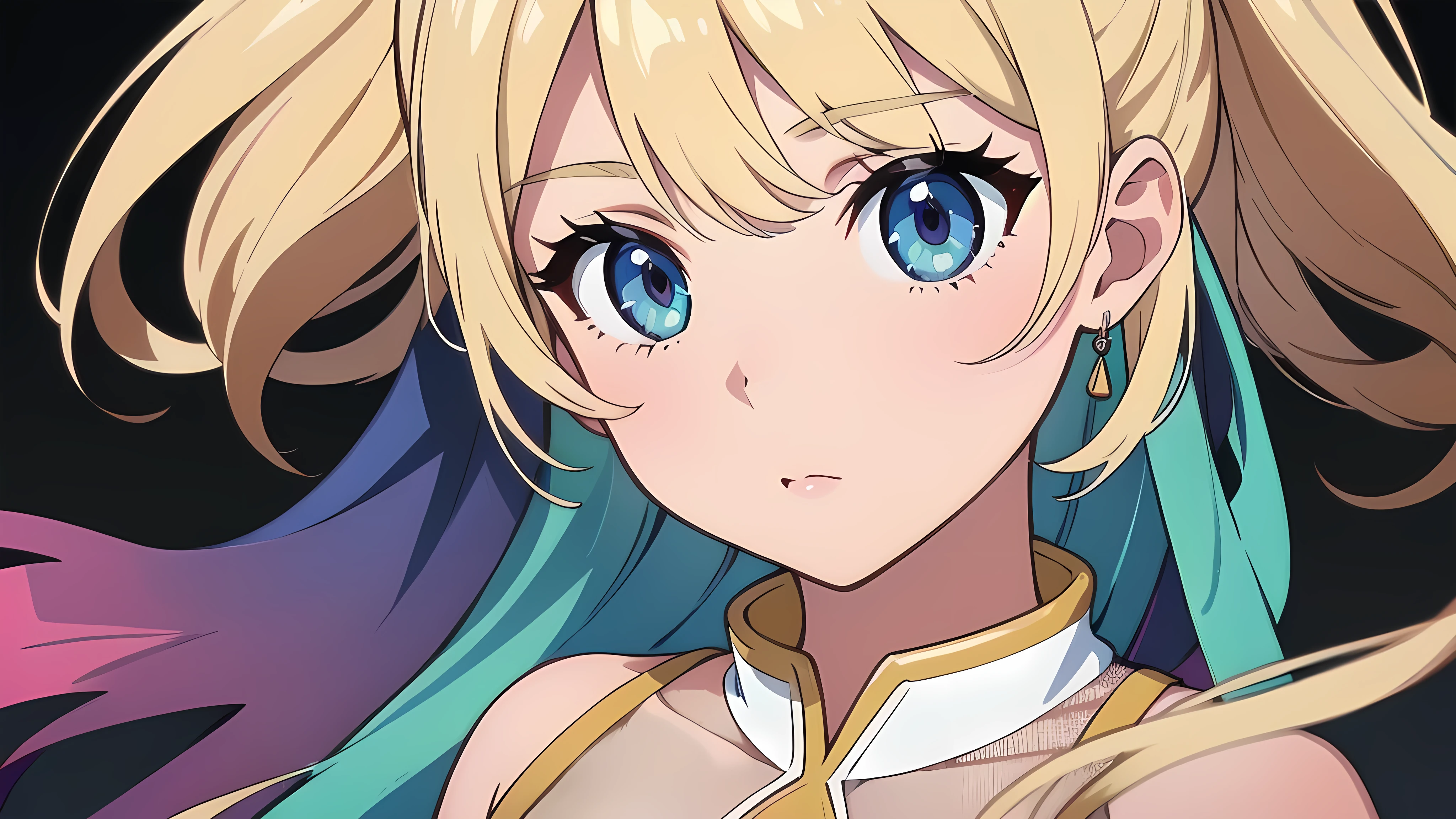 (best quality, masterpiece, high quality, 1girl, solo, (Full body, beautiful dress), illustration, beautiful detailed girl, beautiful detailed glow, beautiful detailed eyes, highres, detailed, high resolution illustraion, ultra-detailed, detailed background, beautiful detailed face), background: Design a 2.5D banner image with a focus on depth and layers. Combine flat vector elements with slight shadows and highlights to create a sense of dimension. Include playful, overlapping shapes and soft pastel colors, giving the image a modern and artistic feel.