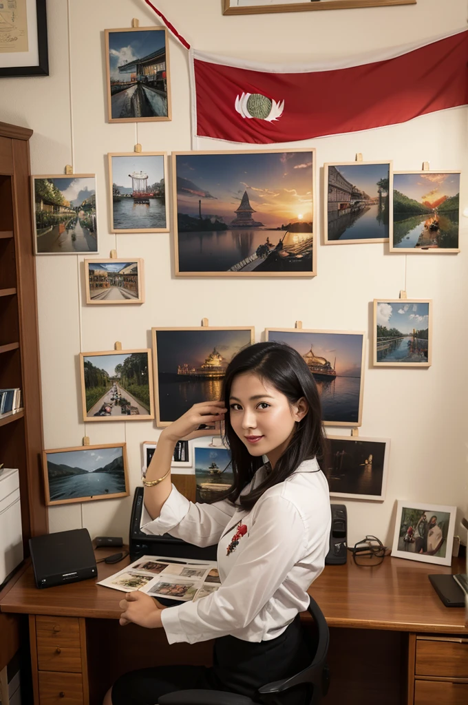 pictures decorating the office on August 17 1945 with the theme of Indonesia's new developed archipelago