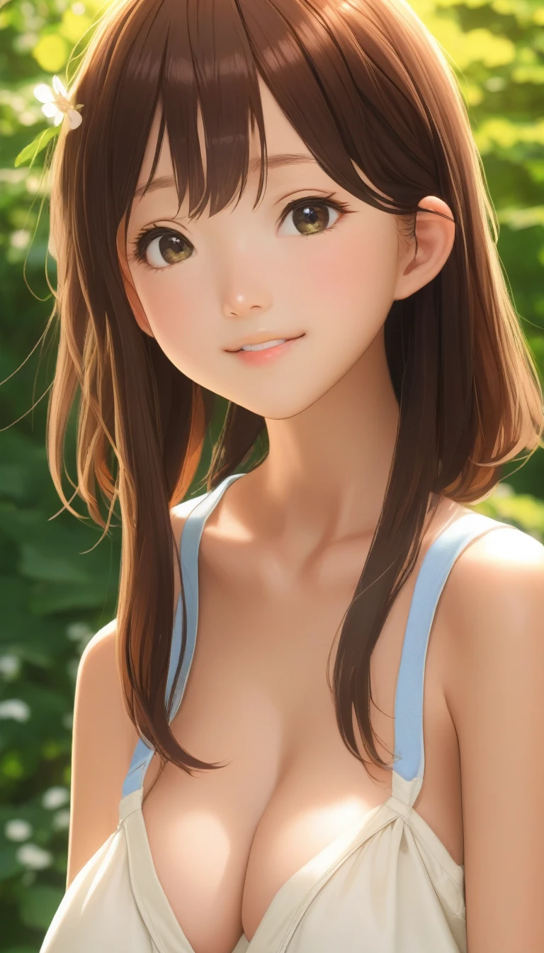 (ultra-highest resolution), (ultra-highest quality), (Very detailed), (Very fine textures and colors), (Very clear), (Natural and precise composition), modern Japanese style, Midsummer Daily Scenery, One cute  girl, Perfect face, Sweaty skin, Express the softness of the breasts and buttocks, (Natural and beautiful light and shadow), (Accurate and correct human anatomy)