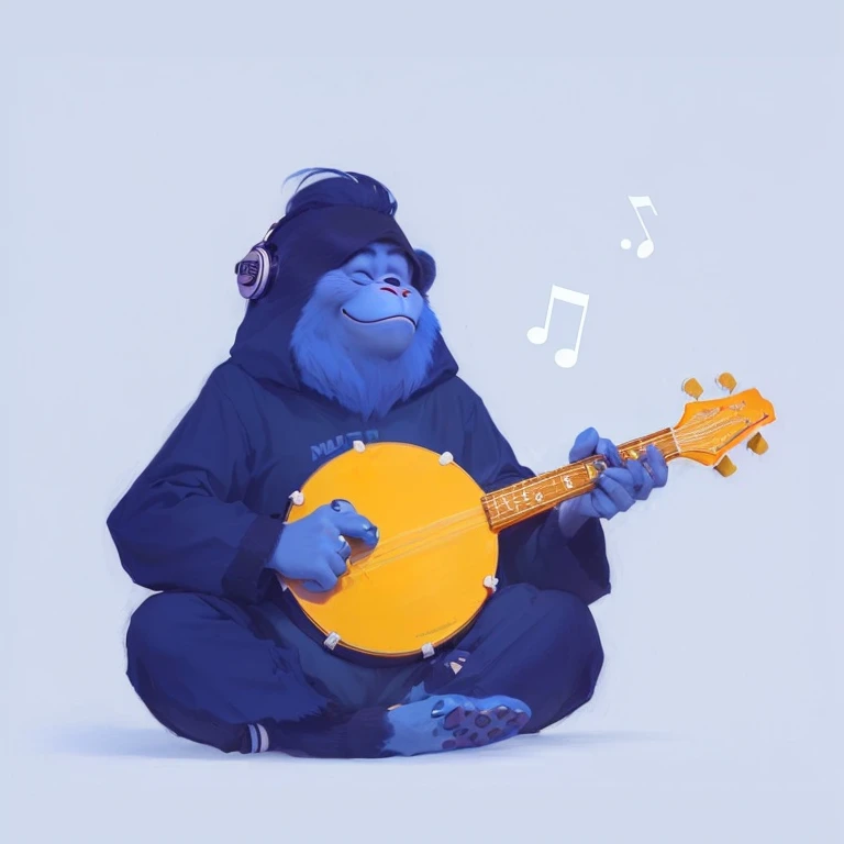 一只大猩猩在Play the guitar和唱歌, listen to music, Bored Ape nft, laughing bear musician, 考拉Play the guitar, musician, Simple and clean illustration, Inspired by Alex Petruk APe, Bored Ape, Flat illustration, 🦩🪐🐞👩🏻🦳, Play the guitar, bluth