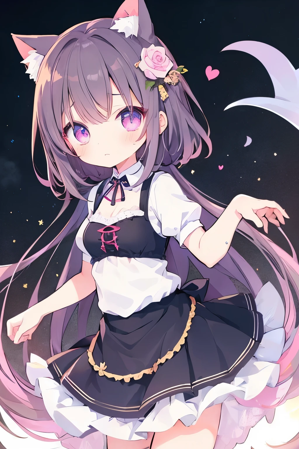 7-year-old girl、Dirndl、Putting on a collar、Elementary school girl、7-year-old girl,Pink shortcuts,Very beautiful and Shining Eyes、Shining Eyes、1 girl、Large Breasts、Cat ear、(((((Small body)))))、Spread your legs、heart❤、((Sweat、vapor)）