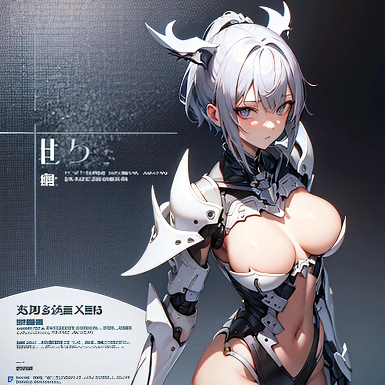 full body, Exposed breasts, Short-haired girl, High resolution, accurate, Anatomically correct, Highest quality, detail, 高いdetail, Exposed shoulders, Exposed Skin, Neon Light, (best quality, masterpiece), 1girl, ,cute, standing girl, three view drawing, front and back and side, character sheet,full body,simple background,Silver Hair, Bone wings on the back, 