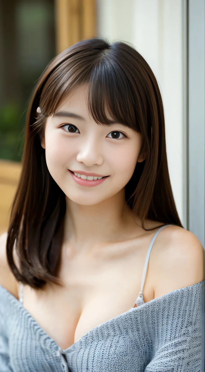 masterpiece,best quality,(Japanese girl),((Beautiful girl)),cleavage,(off shoulder:1.2),(perfect body beauty:1.2),(shy smile),From slightly above