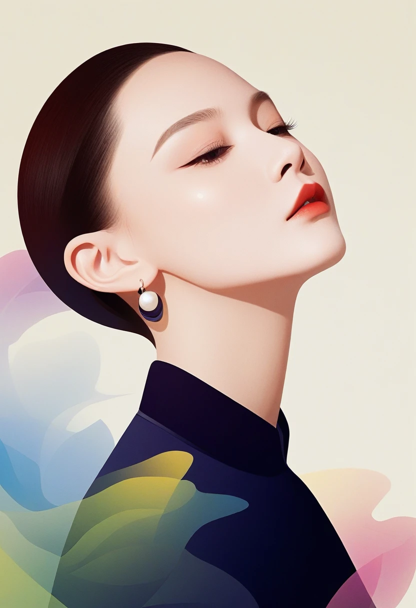 vector,Flat style,illustration,数字艺术illustration,1 girl,unique,beautiful face,portrait,shoulder,beautiful hands,artistic concept,abstract