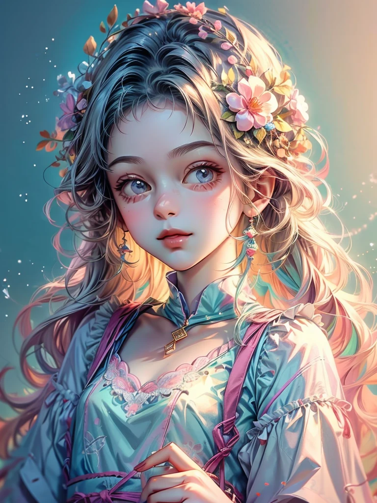 delicate girl cute Sketch style Pastel color dress