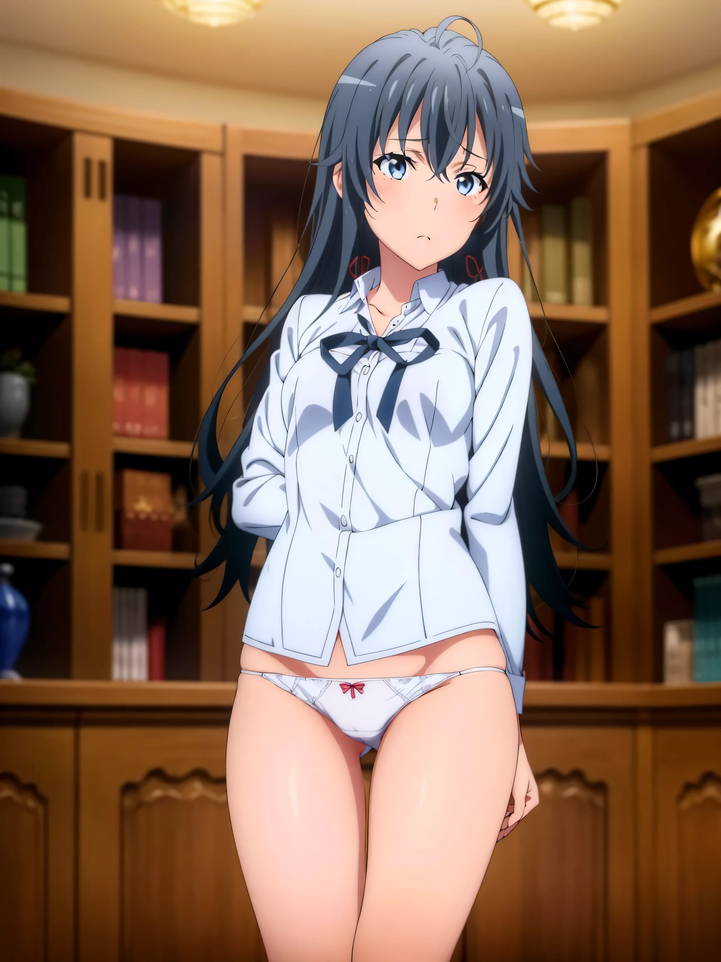 nsfw,(yukih0 sit a yukino),Browsing Caution,Looking at the audience,Reina Kosaka ,others_expensive_School_uniform ,masterpiece ,8k unity wallpaper,Anime key visual,expensiveest quality, High resolution, unity 8k wallpaper, (shape:0.8), expensively detailed face,expensively detailed eye,Glowing Eyes , Glowing Skin,Fine skin,White skin,dense skin,Detailed Hair,expensively detailed legs,Perfect lighting, Detailed CG, Perfect hands, Perfect Anatomy,High resolution,Anime key visual,Kyoto Animation,Thin limbs, Delicate curves, Graceful hands, Small feet,shape:0.8, (1girl),locker room、stand、(White panties),Cowboy Shot、(pussy cameltoe:1.0)、,(arms behind back),bottomless、solo,