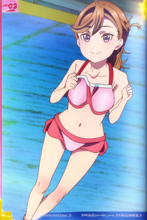 1girl,æ°´ååé¹¤,brown hair,long hair,bangs,one side up,braid,brown eyes,
pink bikini,cleavage,collarbone,breasts,bare shoulders,halterneck,bare arms,navel,swimsuit,red bikini,side-tie bikini bottom,groin,
looking at viewer, full body, legs,smile,, Exquisite visuals, high-definition,masterpiece,best quality,