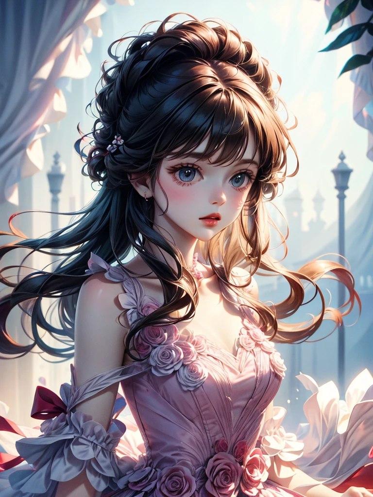 delicate　girl　cute　Sketch style　Pastel color dress