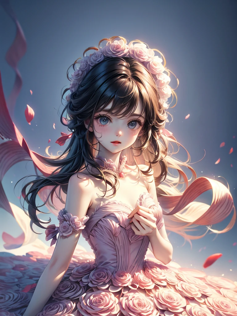 delicate　girl　cute　Sketch style　Pastel color dress