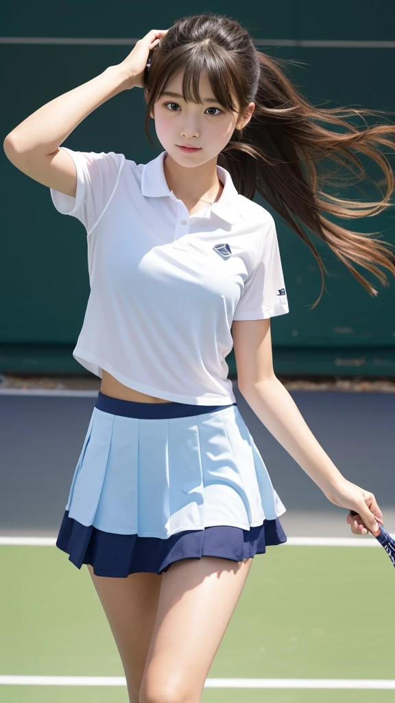 beautiful girl、high school girl、Tennis Wear、mini skirt、See-through、Fluttering in the wind