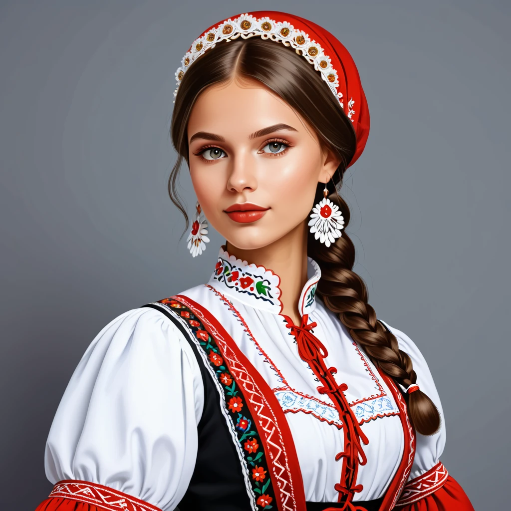 woman in Czech Republic folk outfit, vector graphics, strong contours
