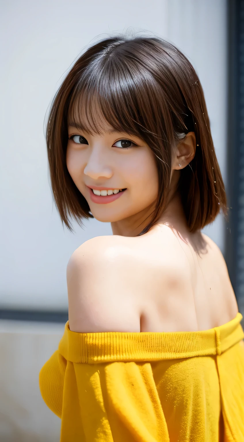 masterpiece,best quality,(Japanese girl),((Beautiful girl)),cleavage,(off shoulder:1.2),(perfect body beauty:1.2),(shy smile)