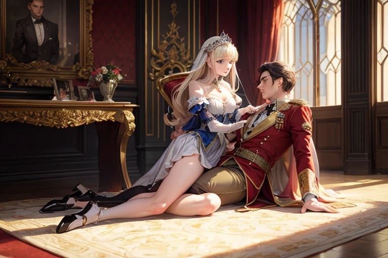 A princess straddles an aristocrat, royal palace