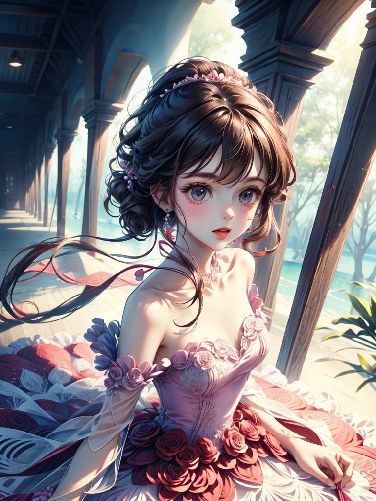 delicate girl cute Sketch style Pastel color dress whole body
