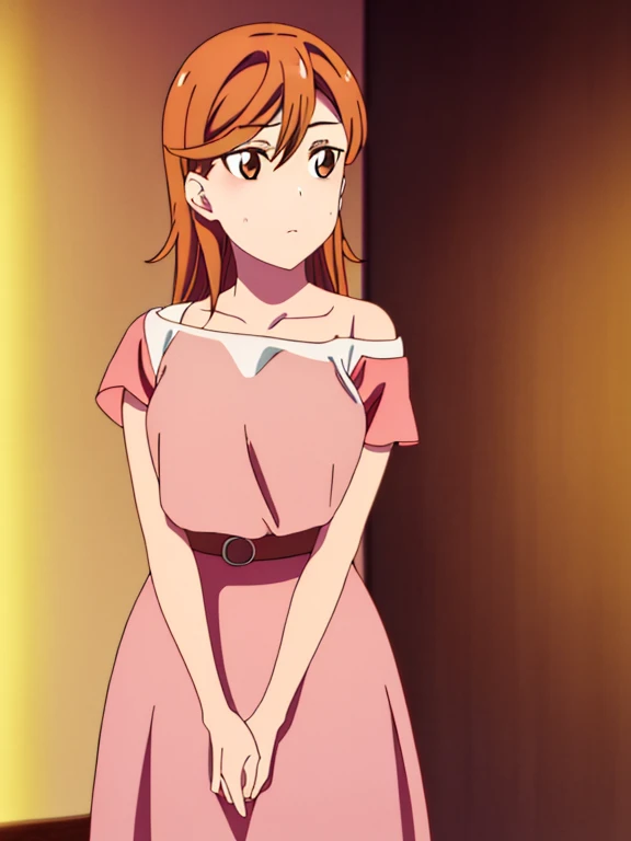 1 girl, alone, Mizuhara Chizuru, (Brown eyes: 1.5), Brown Hair, Long Hair, (One side up: 1.2), Breaker Off Shoulder, clavicle, pink shirt, ショートPuff sleeves, Puff sleeves, Red Bow, shirt, Short sleeve, skirt, white skirt, Rest indoors, In the classroom, Viewing REST Viewer, brake (masterpiece: 1.2), Highest quality, High resolution, unity 8k wallpaper, (artwork: 0.8), (Beautiful attention to detail: 1.6), Highly detailed face, Perfect lighting, Highly detailed CG, (Perfect hands , Perfect Anatomy), Large Breasts, Medium Waist, Wide Hips, wide thighs、The clothes are see-through
