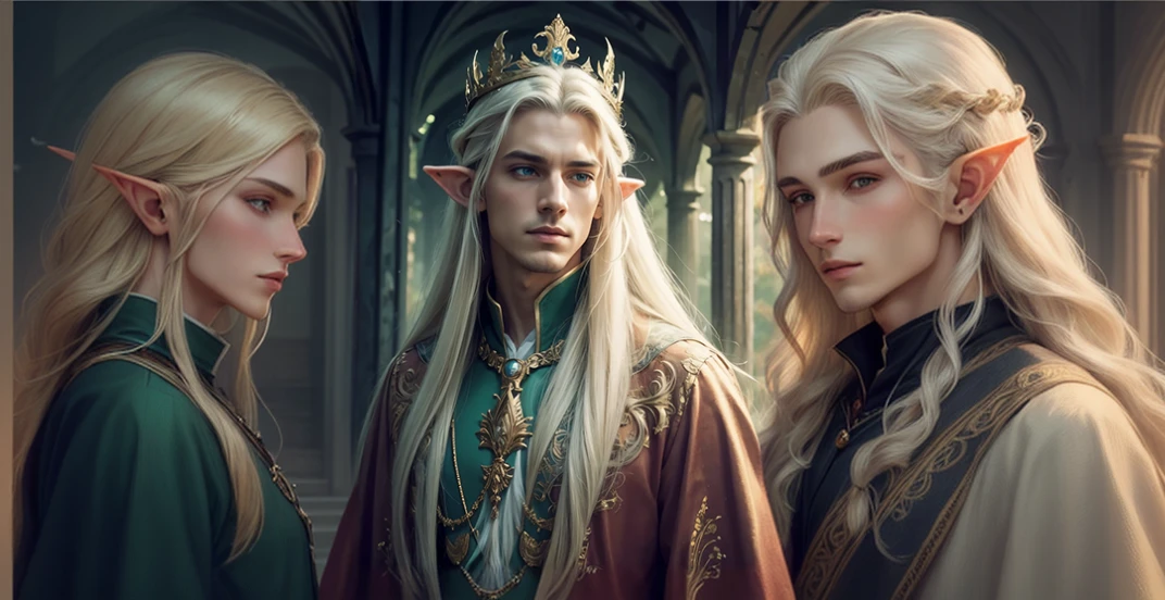 arafed male elf with long blonde hair and a crown, beautiful male elf, a portrait of a male elf, elven male, a male elf, side portrait of elven royalty, portrait of a young elf wizard, portrait of a slender elven man, beautiful androgynous prince, elven, very beautiful elven top model