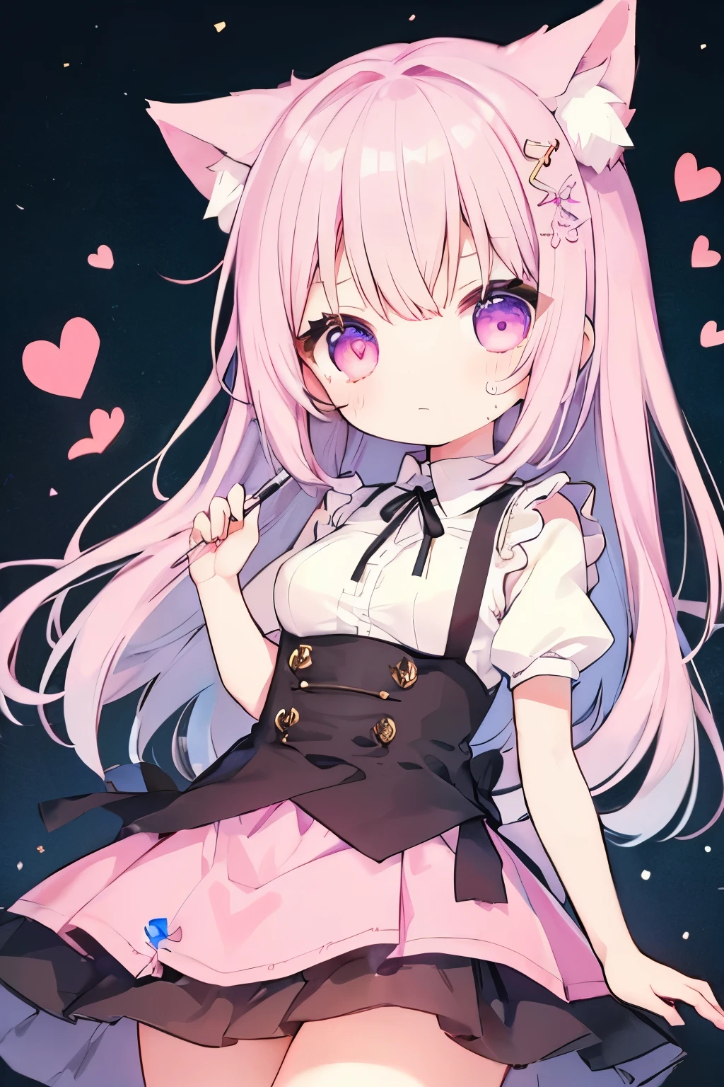 、Dirndl、Putting on a collar、Elementary school girl、7-year-old girl,Very beautiful and Shining Eyes、Shining Eyes、1 girl、Large Breasts、Cat ear、(((((Small body)))))、heart❤、((Sweat、vapor))