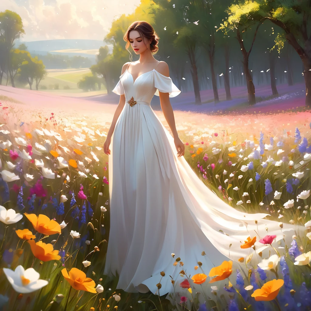 Best quality,4k, 8 K,a high resolution, masterpiece, unique, bright, perfect, well done, woman made of flowers Fluorescent colors, flower dress with wide bokeh skirt, stilettos, full length, dancing pose,very detailed,realistic,realistic,студийное Photo,Very detailed,Dynamic,cinematic,masterpiece,difficult,HDR , Abstract fractal, romantic atmosphere, Photo, award-winning