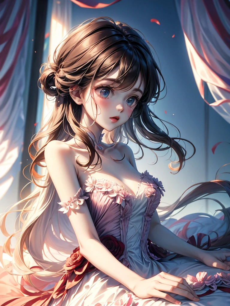 delicate girl cute Sketch style Pastel color dress whole body 顔が影っていない