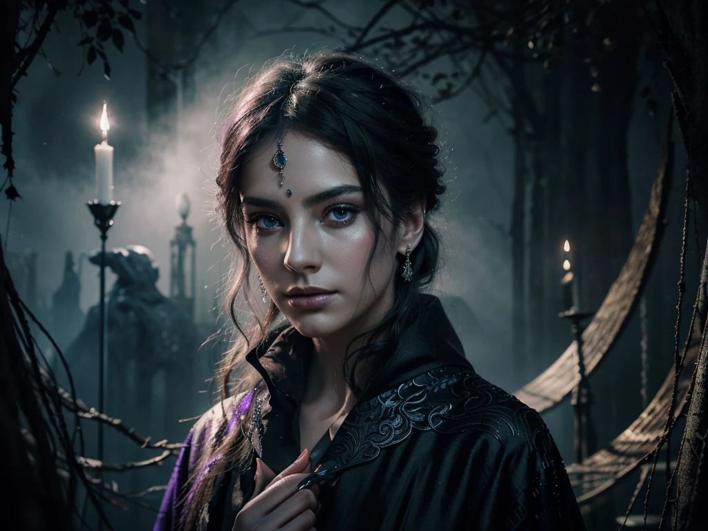 In the ethereal realm of color and shadows, a mesmerizing warlock emerges from the canvas, adorned in cascading robes of midnight hues and shimmering silver accents. His piercing eyes hold a mysterious gleam, reflecting depths unknown. This enchanting watercolor painting captures the essence of magic and allure with every brushstroke, creating a visual masterpiece that exudes power and elegance. Its delicate details and exquisite blend of tones evoke a sense of awe and wonder in the viewer, inviting them to delve into a world of enchantment and mystery.