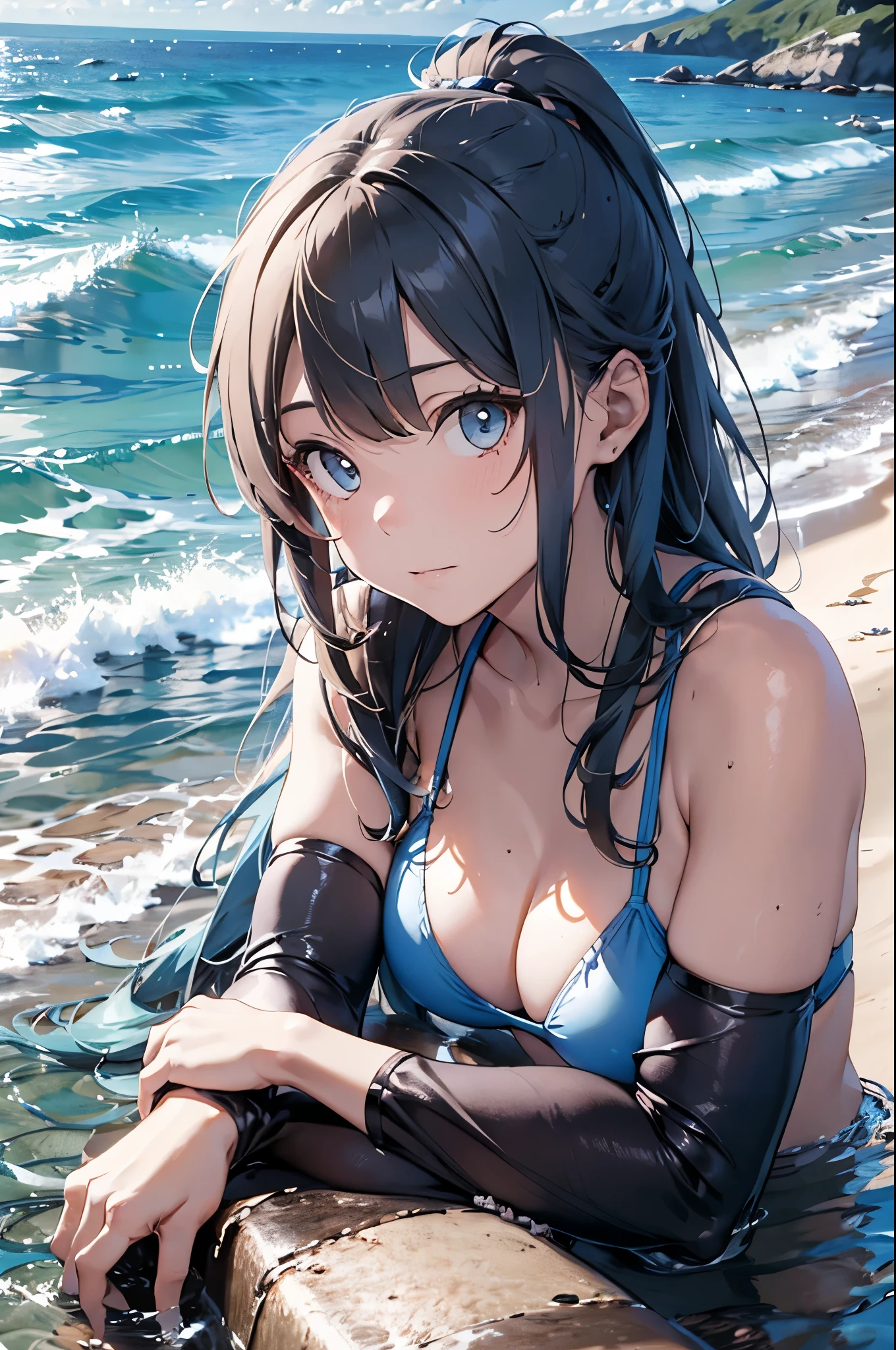 High resolution,topless、
One beautiful young woman,Light blue hair、ponytail、
(Soft Saturation:1.3), (Fair skin:1.2),
(ultra-Detailed Background, Detailed Background), Bokeh,
break'Portrait of a smiling girl.,
When viewed from the front, The composition is symmetrical,
Looking straight at you with serious eyes,
break Swimwear, White Bikini, Center of chest,
Outdoor, Sea surface, null, sunlight,Summer beach, Sandy Beach,
Strong light, Front lighting,
(:1.3), (Cowboy Shot:1.2),
Front brake angle,
View your audience,
Dynamic pose,
sitting on the beach
Seaweed、Seaweed、Seaweed、Seaweed、Seaweed、Seaweed、Seaweed、