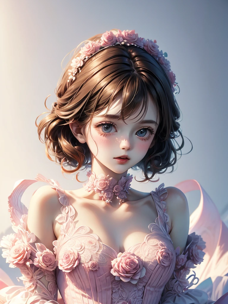 delicate girl cute Sketch style Pastel color dress whole body 顔に光が当たっている
