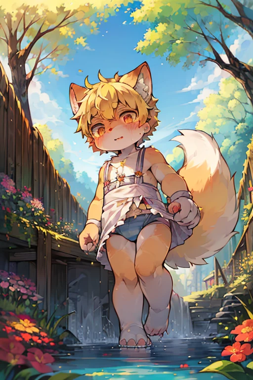 masterpiece,high quality,abstract res,number\(artwork\), From dagasi, Yes,Seizan,(Flower Charcoalo,Fluffy fur,character focus:1.1),Flower Charcoalo male cat,short hair,portrait , Bright eyes, panoramic, character focus.(Detailed background:0.7), 独奏, hairy, hairy male, Male focus, Masterpiece of time,high quality,abstract res,number\(artwork\), From dagasi, Yes,Seizan,(Flower Charcoalo,Fluffy fur,character focus:1.1),Human male fox,Bright eyes, panoramic, character focus.(Detailed background:0.6), 独奏, hairy, hairy male, Male focus, Flower Charcoal,(Hairy all over, Hairy tail)fur,A five-year-old boy,cute,Hip bulge,Toddler,Blood-red pupils,A tail with a white tip,The ends of the limbs are white,Cute meat pads,Claw,cute boys,The ear tips are orange,Big hairy ears,Hairy big tail,Reasonable composition,Pale yellow hair,Naked,Brown cloth bag,In the woods,Extremely fine water,diaper,Slightly reddened,Dress coolly,Blonde short hair,Thin children,Blonde hair,cute child,cute little adventurer,Be open-minded,Ultra-clear。