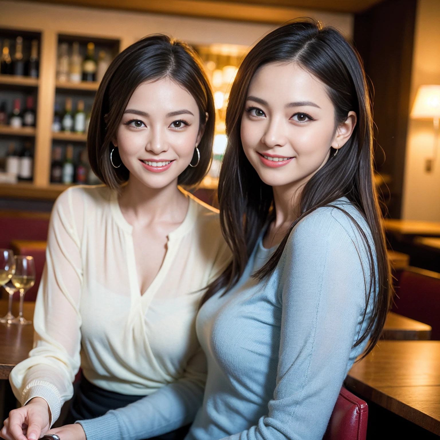 ((Highest quality、8k、masterpiece:1.3))、slimカップル、Pink rubber、modelカップル、(Realistic, Intricate details:1.2), full-course dinner、Wine Party、Amazing view of the sunset sky and clouds、A bright smile、The wonderfulness of smile、Bright image、The beauty of wine, Beautiful Face, blue eyes, The light shines on your face, blush, short hair,Bright Face、 (Age 37), 39 years old, red wine 、Appetizers、Italian food、Wine bottle、Champagne、sparkling wine、Two beauties、Brown Hair、Shortcuts、Long sleeve shirt、dress、Beautiful woman 1, (slimな顔), (The body is slim), (Brown Hair), (Shortcuts), cheeks turn a little red,Attractive beauty、restaurant, In a prominent place (From the waist up) Nova Frog Style, actress, model, Upper Body, White wine, slim, wine glass, 中央に置かれたwine glass, smile, (smile: 1.15), Beautiful fine grain, Depth f/2,saturation, High Contrast, Strong light and shadow,Moist Body:1.5、3D texture、Delicate eyes、Brown Hair、The hair is very shiny、
