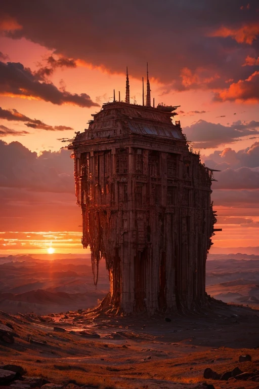 Highest quality、masterpiece、Desolate Earth、wreckage、Red Sky、Surrealism