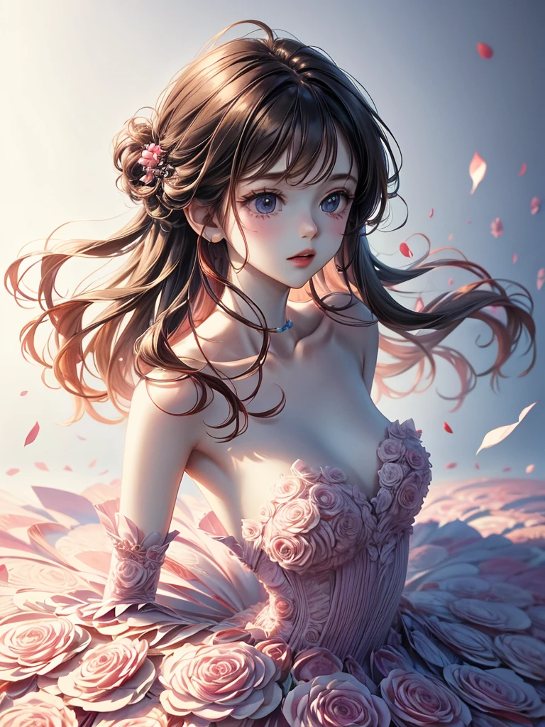 delicate girl cute Sketch style Pastel color dress whole body 顔に光が当たっている