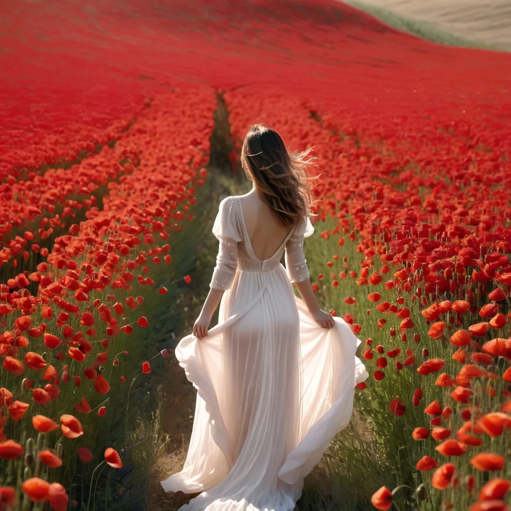 A woman in a blue dress stands on a field of white flowers, Beautiful digital artwork, elegant digital painting, exquisite digital illustration, digital art of elegance, beautiful digital art, очень beautiful digital art, прекрасное gorgeous digital art, Zou Zhe, inspired by Igor Kerylyuk, lady in a dress with glowing white flowers, Yang Jay, gorgeous digital art